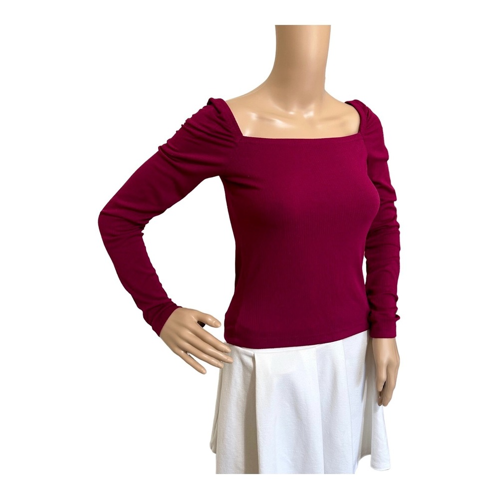 Banana Republic Women's Square Neck Crop Top S Red Stretch Ribbed Transitional